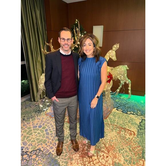 ATLEIN X RTR Navy Blue Plisse Tie Neck Sleeveless Side Slit Midi Dress Size M - Picture 15 of 16